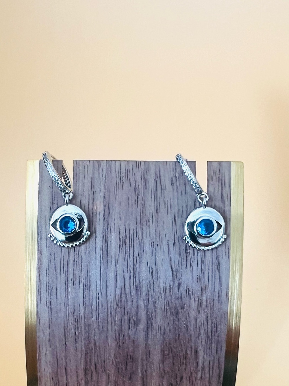 Stainless steel evil eyed earrings, Bluestone
